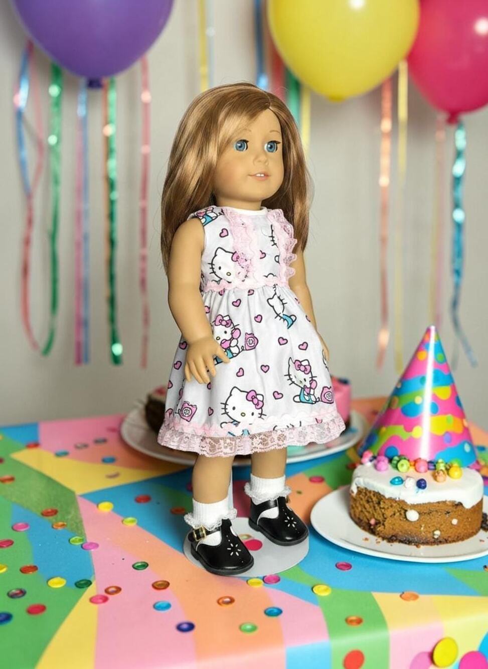 Hello Kitty Doll Dress for 18 Inch Dolls Handmade Pink & White   American Girl